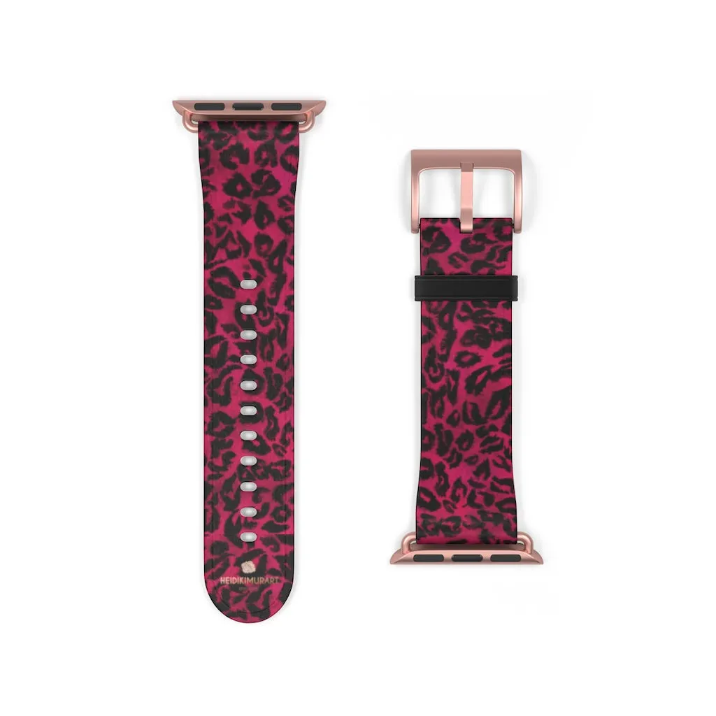 Pink Leopard Watch Band, Best Animal Print 38mm/42mm Watch Band For Apple Watch- Made in USA