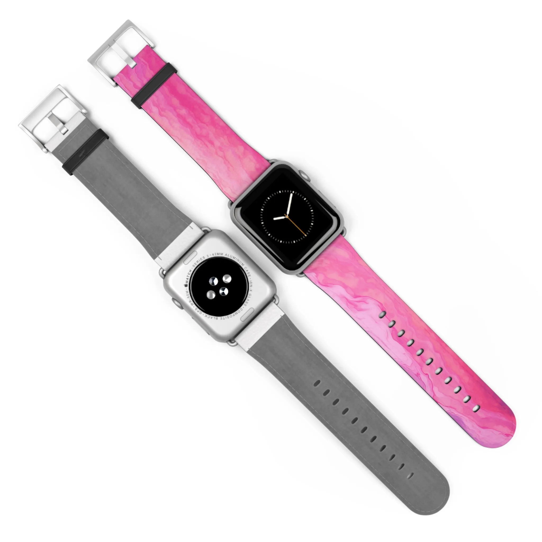 Pink Tie Dye Apple Watch Leather Wrist Band, Cool Designer Women Luxury Vegan Straps 38 40mm 42mm 45mm Size Series 5 6 7 8 9 SE Ultra