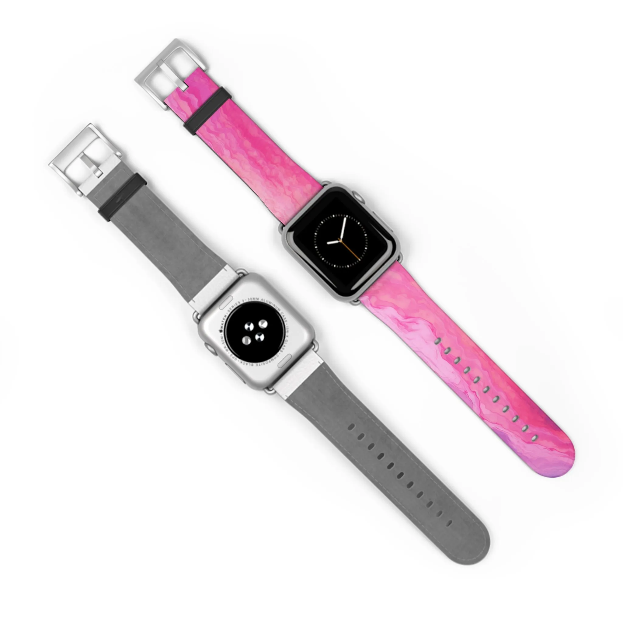 Pink Tie Dye Apple Watch Leather Wrist Band, Cool Designer Women Luxury Vegan Straps 38 40mm 42mm 45mm Size Series 5 6 7 8 9 SE Ultra