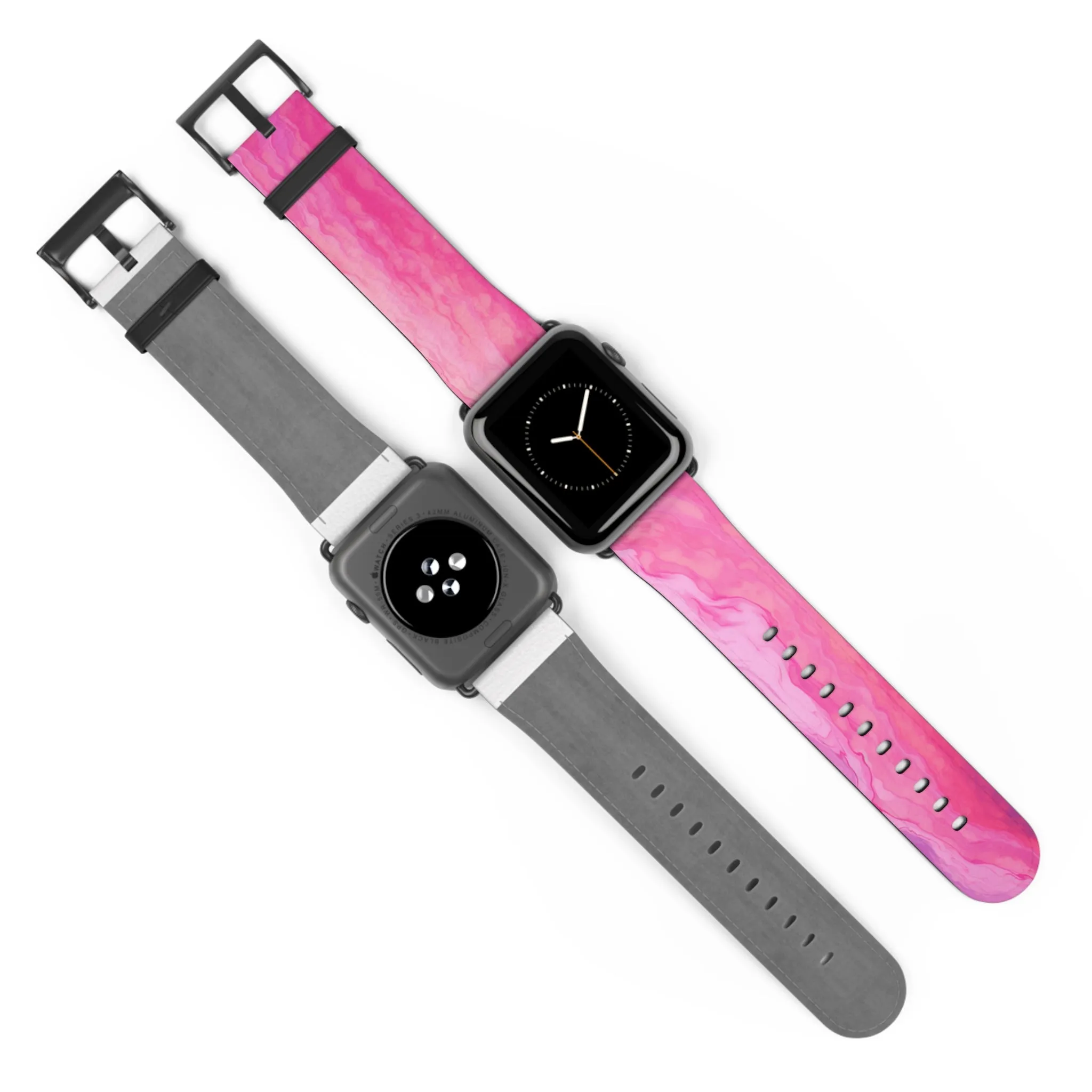 Pink Tie Dye Apple Watch Leather Wrist Band, Cool Designer Women Luxury Vegan Straps 38 40mm 42mm 45mm Size Series 5 6 7 8 9 SE Ultra