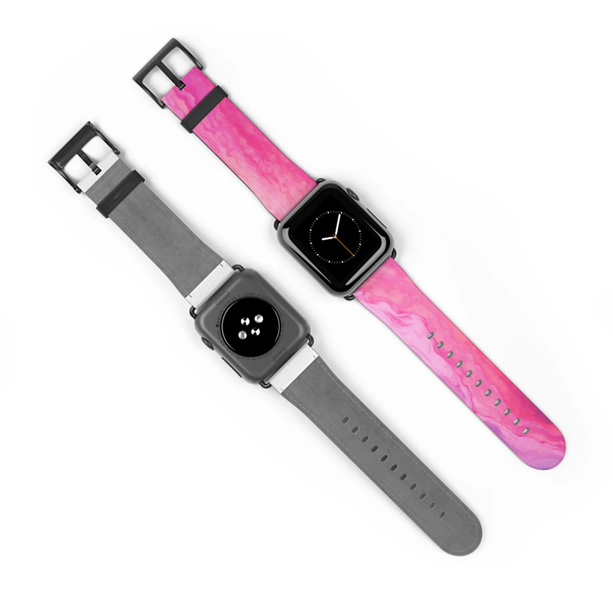 Pink Tie Dye Apple Watch Leather Wrist Band, Cool Designer Women Luxury Vegan Straps 38 40mm 42mm 45mm Size Series 5 6 7 8 9 SE Ultra