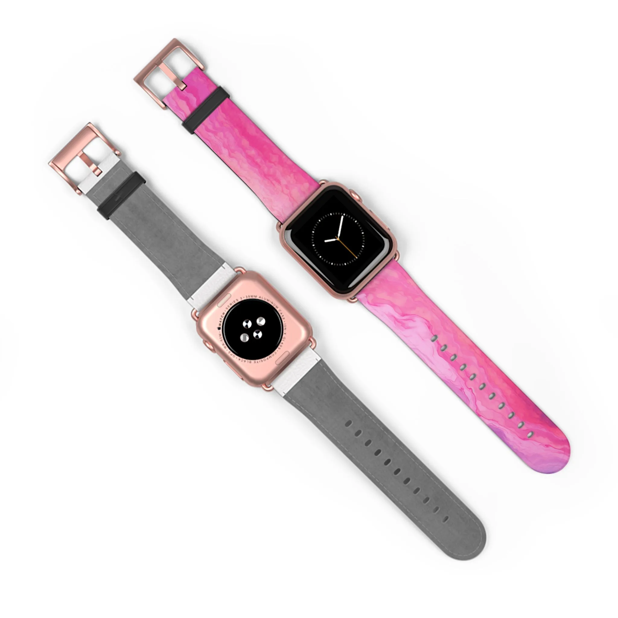 Pink Tie Dye Apple Watch Leather Wrist Band, Cool Designer Women Luxury Vegan Straps 38 40mm 42mm 45mm Size Series 5 6 7 8 9 SE Ultra