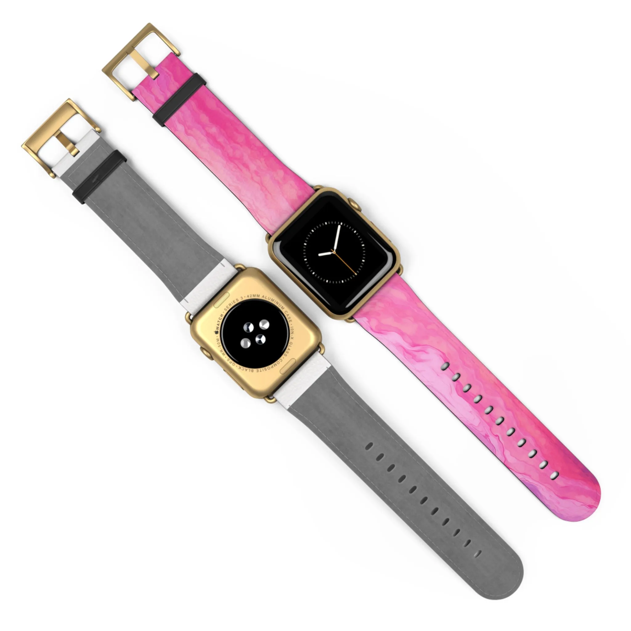 Pink Tie Dye Apple Watch Leather Wrist Band, Cool Designer Women Luxury Vegan Straps 38 40mm 42mm 45mm Size Series 5 6 7 8 9 SE Ultra