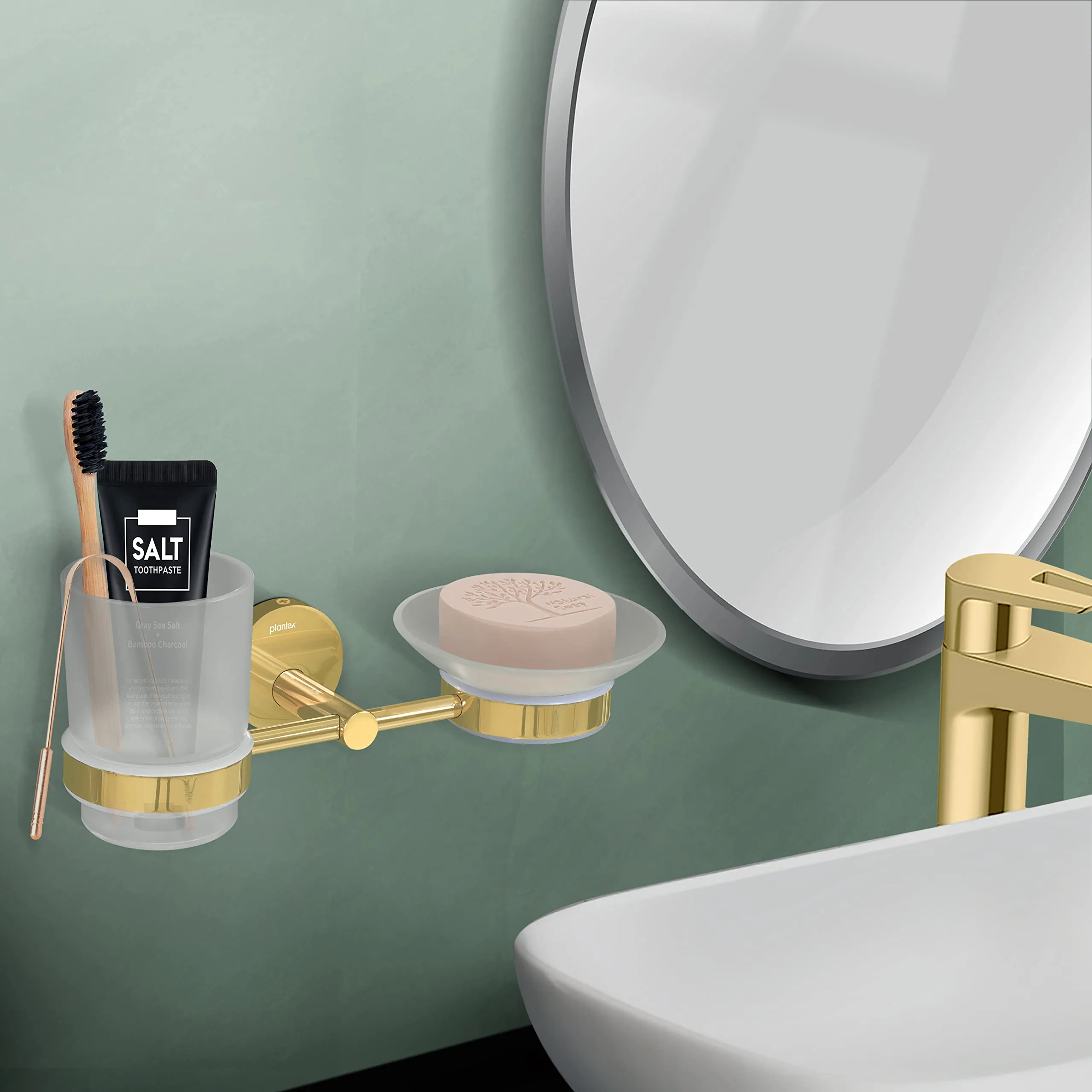 Plantex Oreo Gold soap and Brush Holder Stand for The Bathroom and wash Basin (304 Stainless Steel)