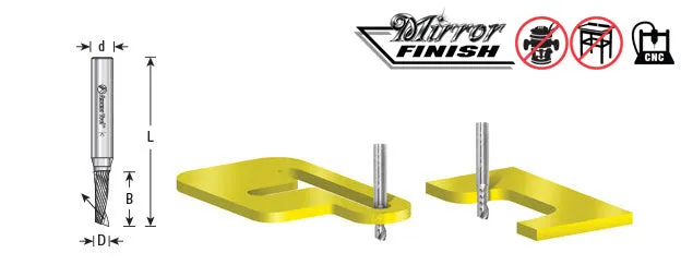 Plastic Cutting Spiral 'O' Flute Router Bit | 3⁄8 Dia x 1 5⁄8 x 3⁄8 Shank x 3 1⁄2" Long Up-Cut | 51427 | 738685114278