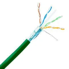 Plenum Shielded Cat6a Green Copper Ethernet Cable, 10 Gigabit Solid, CMP, POE Compliant, 500Mhz, 23 AWG, Spool, 1000 foot