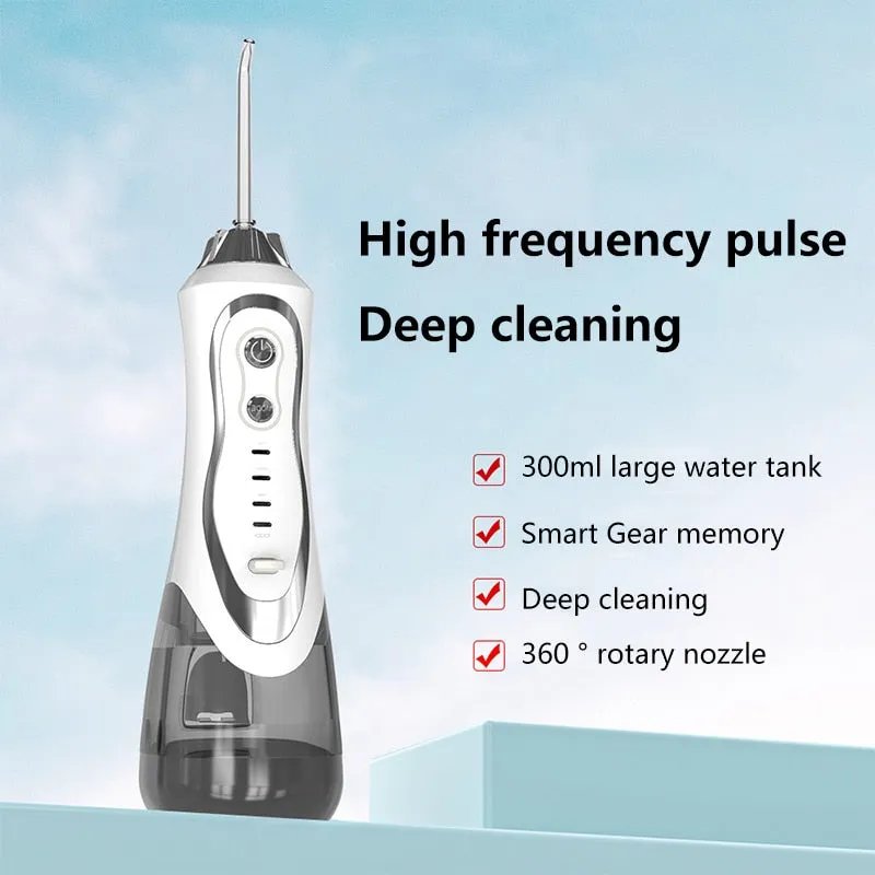 Portable belt oral irrigator 300ml dental floss cleaner 3 modes 4 nozzles rechargeable IP7 waterproof tooth whitening device 0ral irrigator