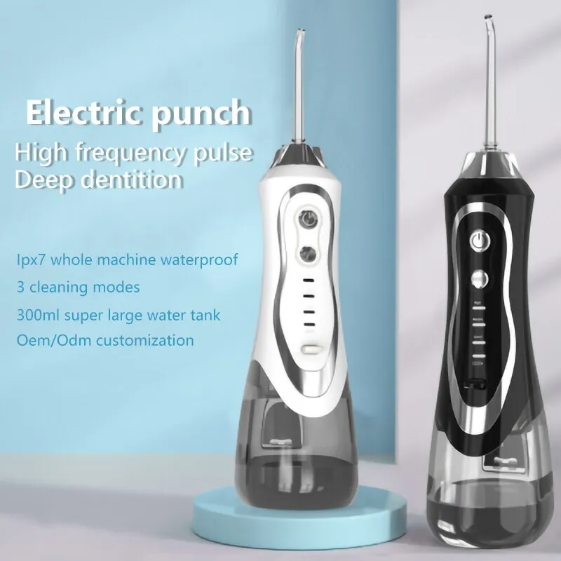 Portable belt oral irrigator 300ml dental floss cleaner 3 modes 4 nozzles rechargeable IP7 waterproof tooth whitening device 0ral irrigator