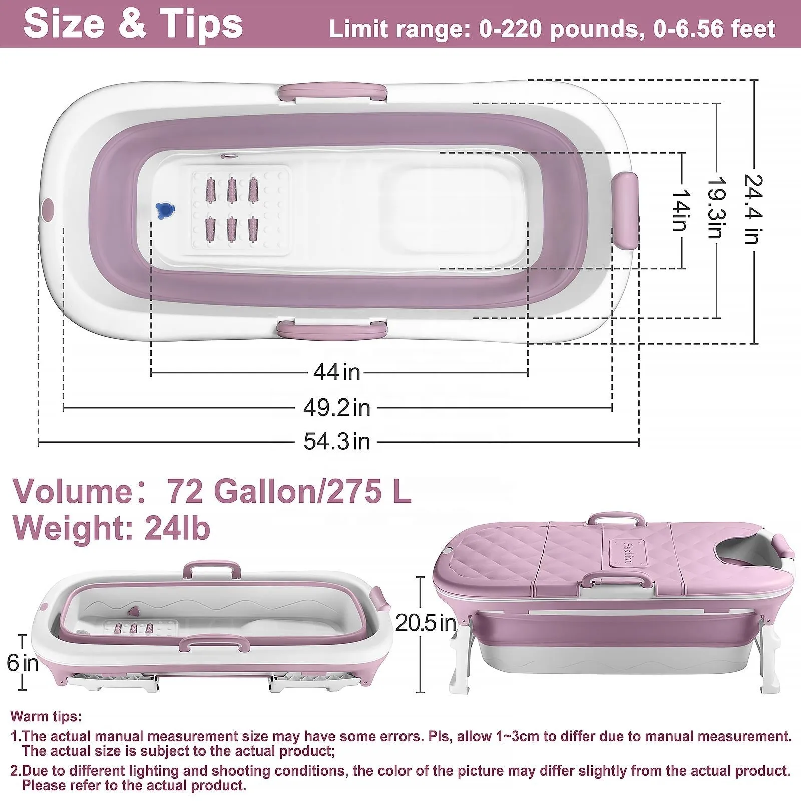 Portable Foldable Bathtub For Adults Children 54"