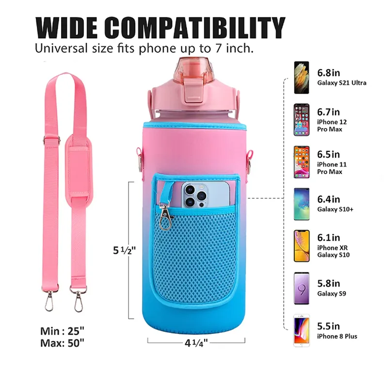 Portable Non-Slip Bottle Bag With Cellphone Holder And Strap- Yj-159 Pink