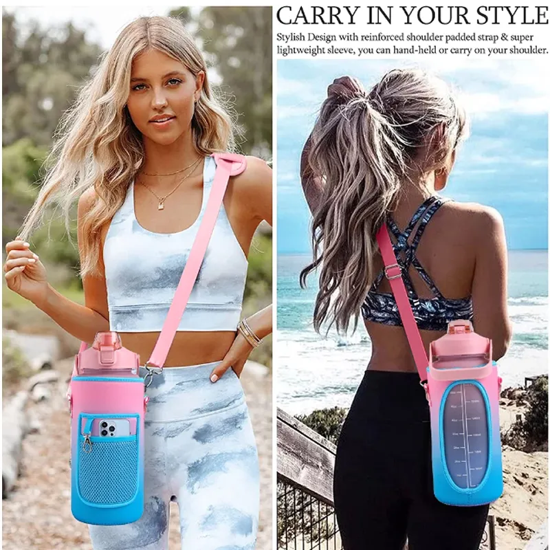 Portable Non-Slip Bottle Bag With Cellphone Holder And Strap- Yj-159 Pink