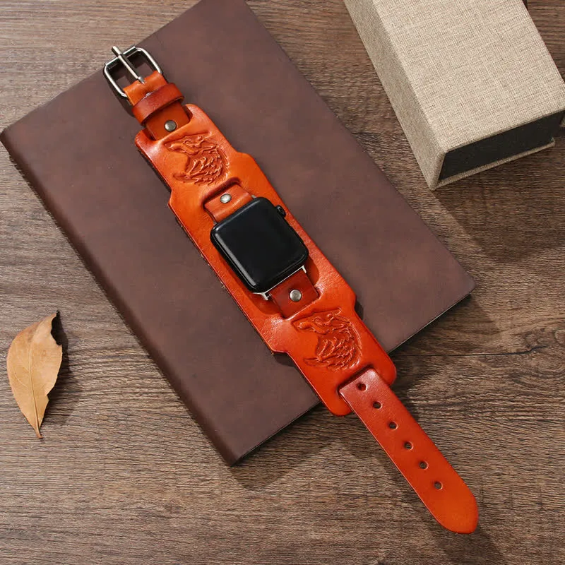 Punk Relief Wolf Bracelet Leather Watch Band