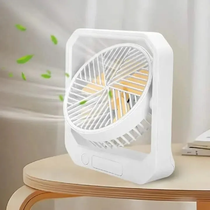 Rechargeable Small Mini Portable Table Fan with 2400mAh Battery & Smart Emergency LED Light for Office Desk, Home & Kitchen