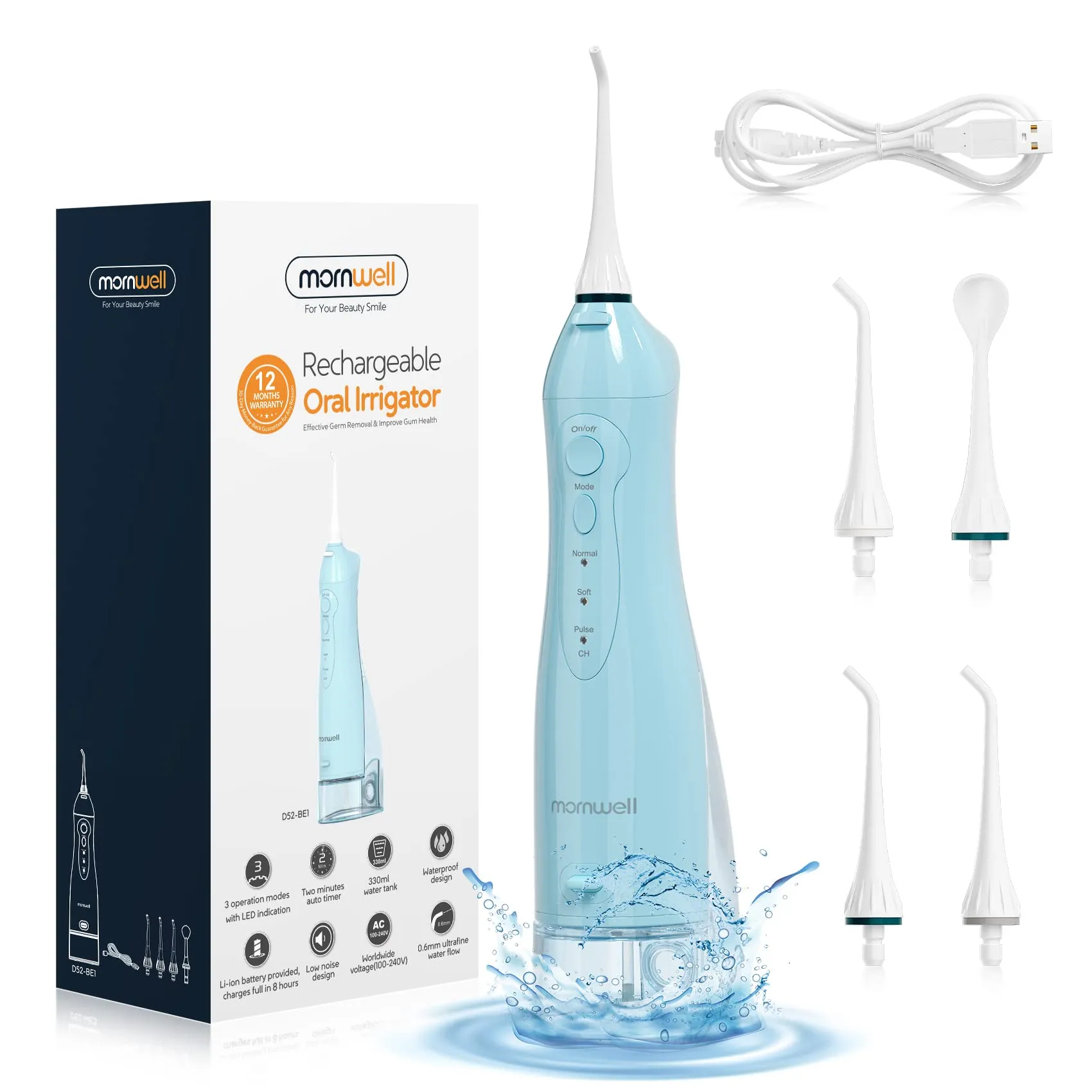 Rechargeable Water Flosser Portable Dental Water Jet 300ML Water Tank Waterproof Teeth Cleaner USB 0ral irrigator