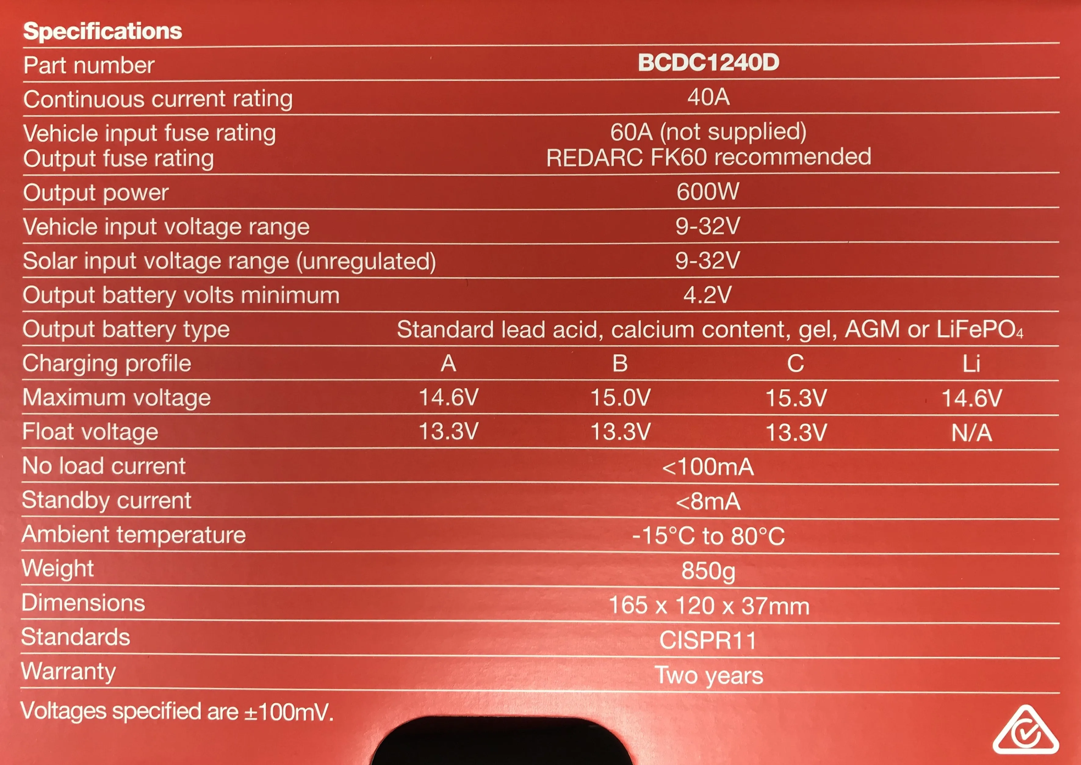 Red Arc DC to DC Charger 40a BCDC1240D