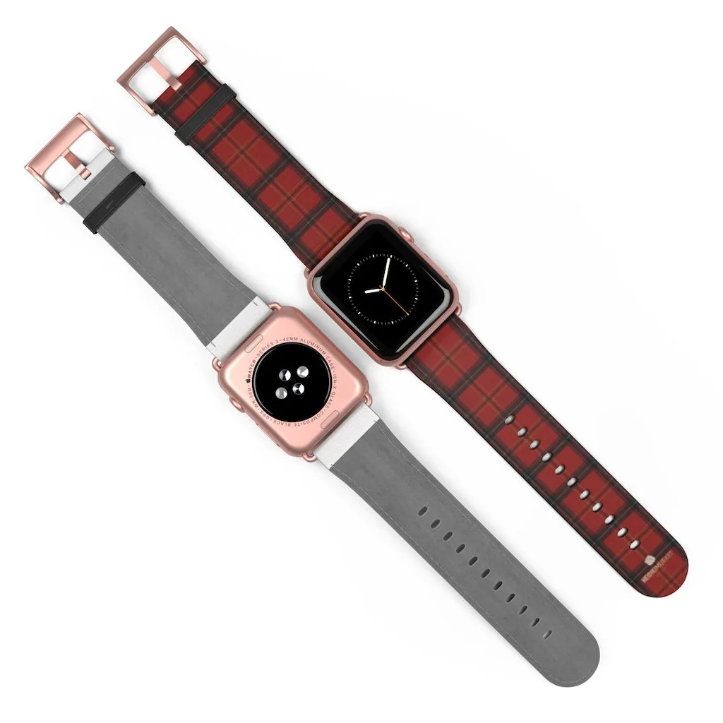 Red Black Plaid Watch Band, Tartan Print 38mm/42mm Watch Band For Apple Watch- Made in USA