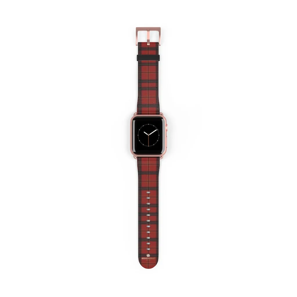 Red Black Plaid Watch Band, Tartan Print 38mm/42mm Watch Band For Apple Watch- Made in USA