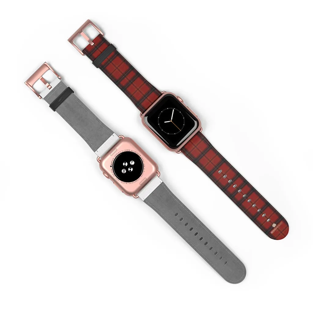 Red Black Plaid Watch Band, Tartan Print 38mm/42mm Watch Band For Apple Watch- Made in USA