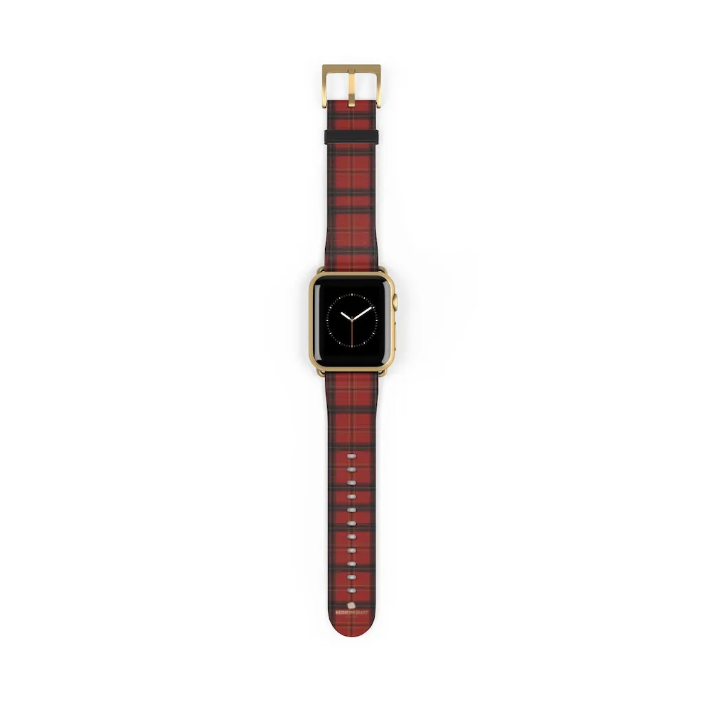 Red Black Plaid Watch Band, Tartan Print 38mm/42mm Watch Band For Apple Watch- Made in USA