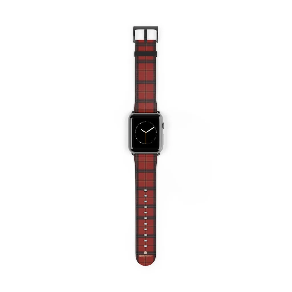 Red Black Plaid Watch Band, Tartan Print 38mm/42mm Watch Band For Apple Watch- Made in USA