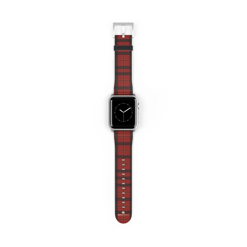 Red Black Plaid Watch Band, Tartan Print 38mm/42mm Watch Band For Apple Watch- Made in USA