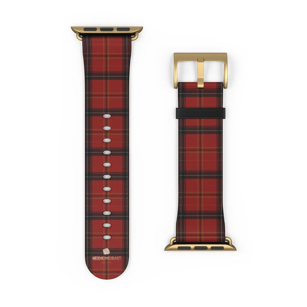 Red Black Plaid Watch Band, Tartan Print 38mm/42mm Watch Band For Apple Watch- Made in USA