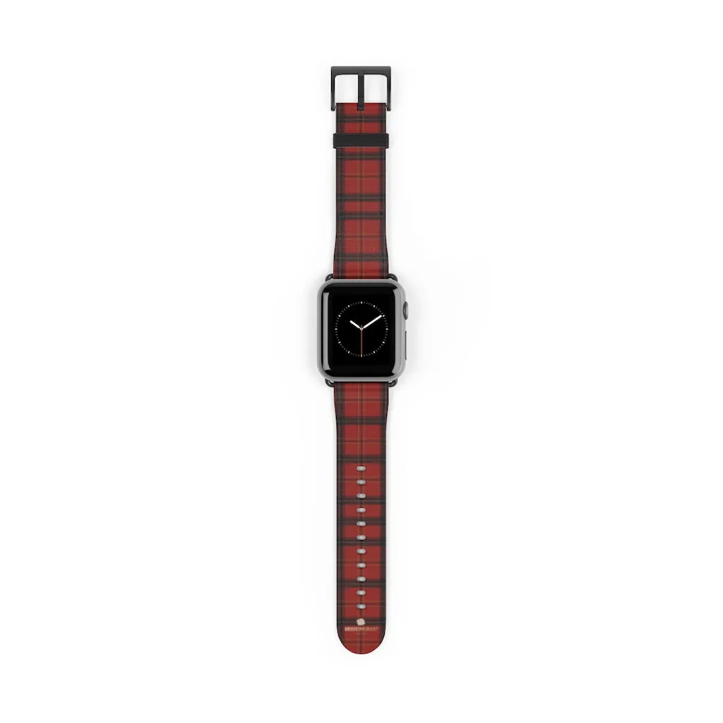 Red Black Plaid Watch Band, Tartan Print 38mm/42mm Watch Band For Apple Watch- Made in USA