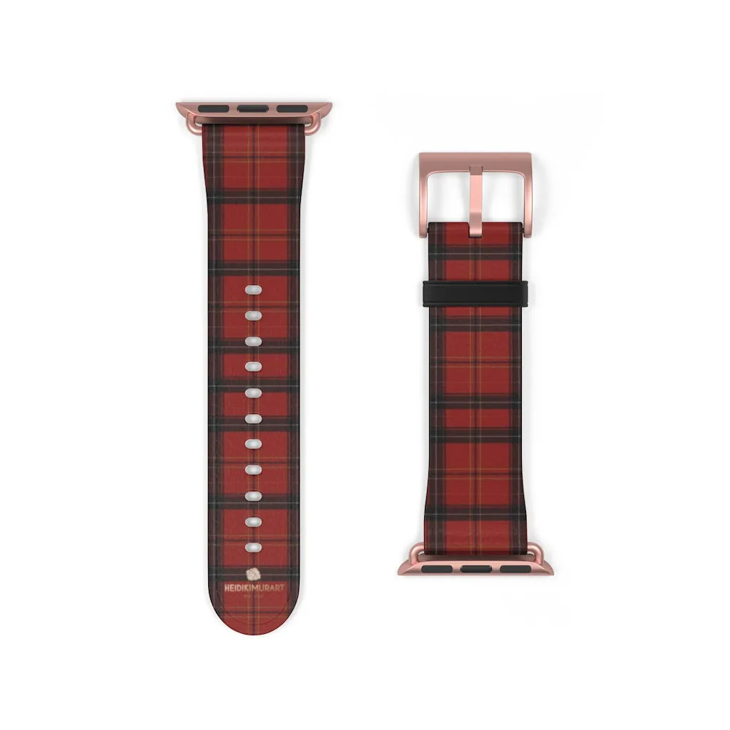 Red Black Plaid Watch Band, Tartan Print 38mm/42mm Watch Band For Apple Watch- Made in USA