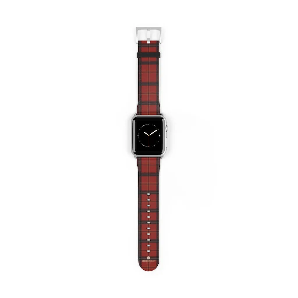 Red Black Plaid Watch Band, Tartan Print 38mm/42mm Watch Band For Apple Watch- Made in USA