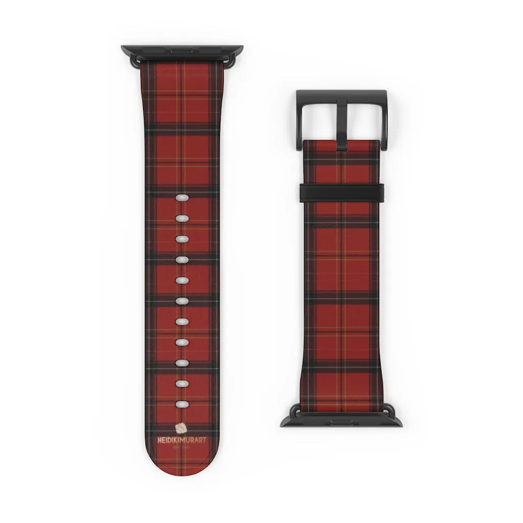 Red Black Plaid Watch Band, Tartan Print 38mm/42mm Watch Band For Apple Watch- Made in USA