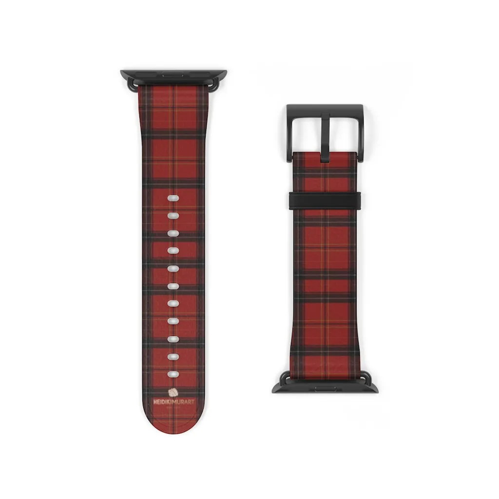 Red Black Plaid Watch Band, Tartan Print 38mm/42mm Watch Band For Apple Watch- Made in USA