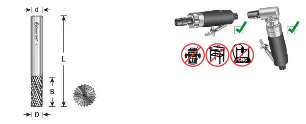 SB Burrs Cylindrical with End Double Cut Burr Bit | 1⁄8 Dia x 9⁄16 x 1⁄8 Shank | BURS-080 | 738685008072