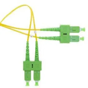 SC/APC Duplex Fiber Optic Patch Cable, OS2 9/125 Singlemode, Yellow Jacket, Green Connector, 2 meter (6.6 foot)