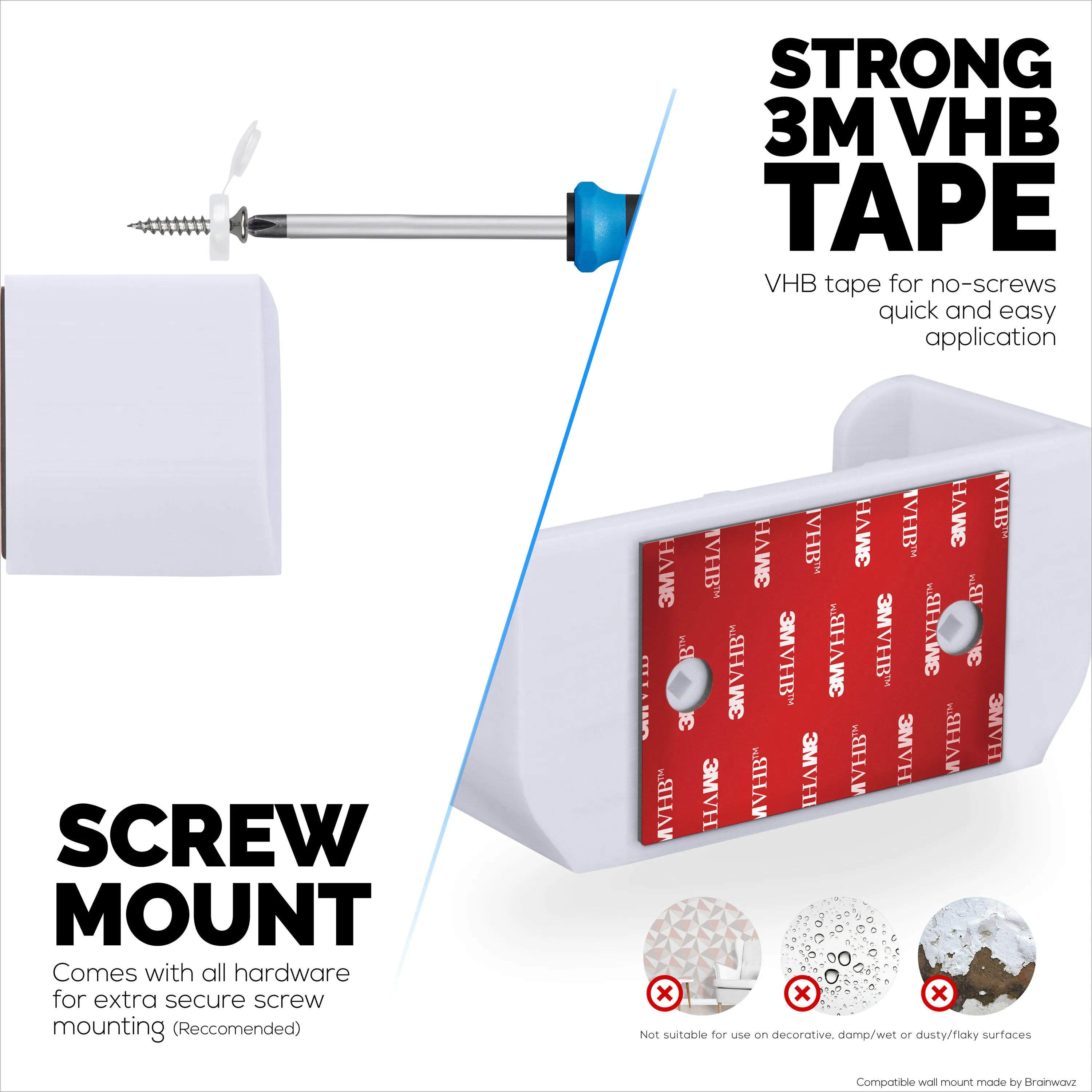 Screwless Wall Mount For Wyze WiFi 6 AX3000 Mesh Router, Strong VHB Adhesive, Easy to Install, Reduce Interference & Increase Range, Stick On & Screw-in Mounting