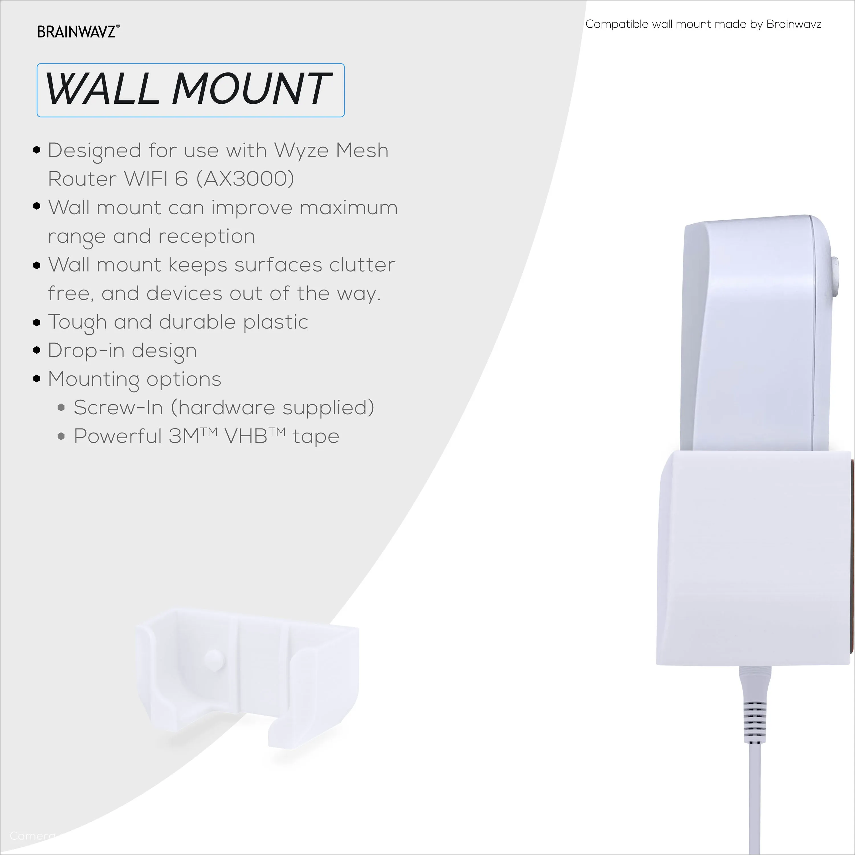 Screwless Wall Mount For Wyze WiFi 6 AX3000 Mesh Router, Strong VHB Adhesive, Easy to Install, Reduce Interference & Increase Range, Stick On & Screw-in Mounting