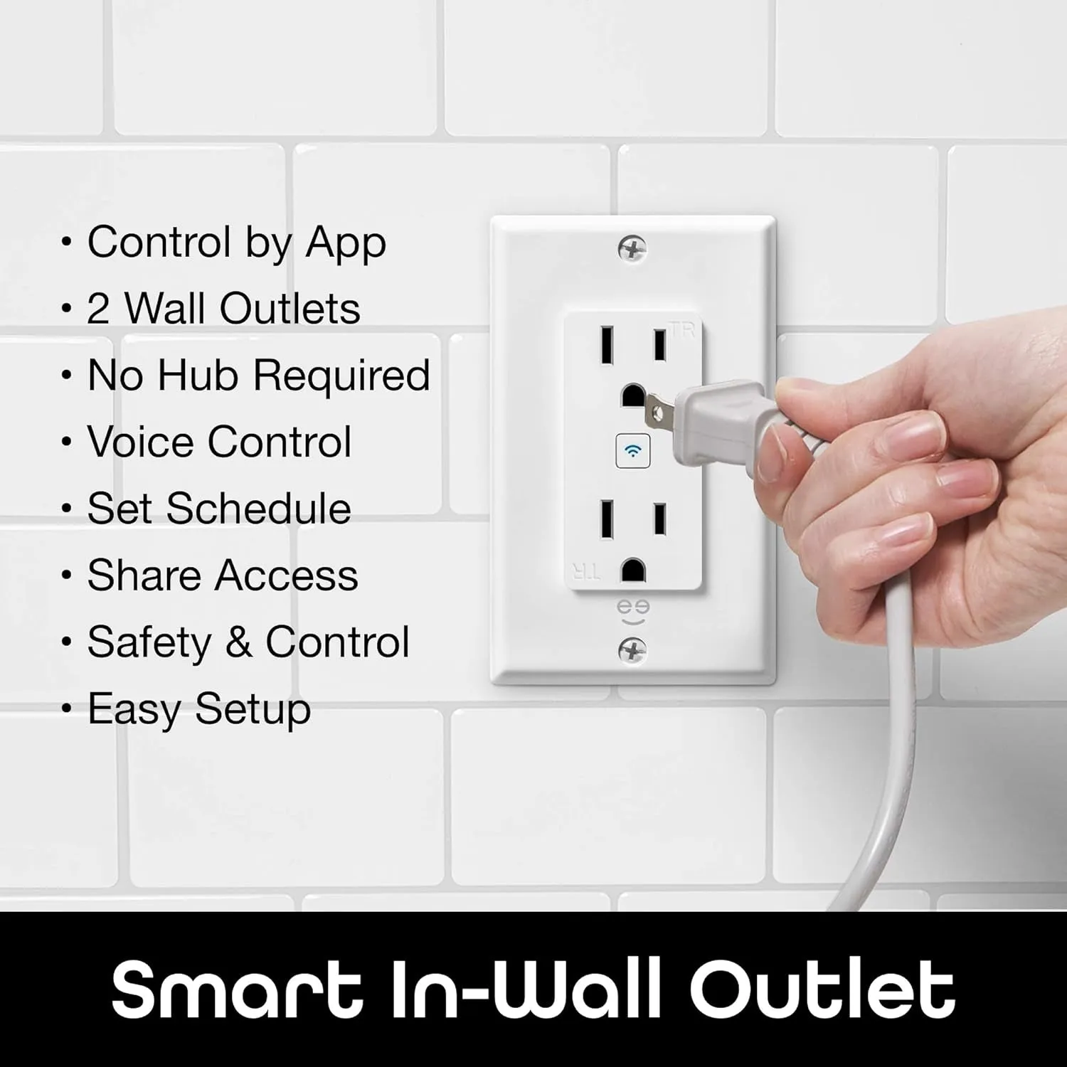 Smart Wifi In-Wall Outlet, White, 2 Outlets – No Hub Required – Smart Outlet Works with Amazon Alexa, Google Home, Requires 2.4 Ghz Wifi