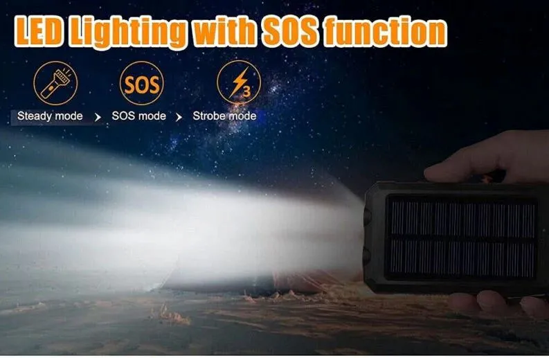 SMAXPro™ Portable Solar Power Bank: HIGH 20,000mAH, 2 USB Ports, Compass, Cell Phone Charger