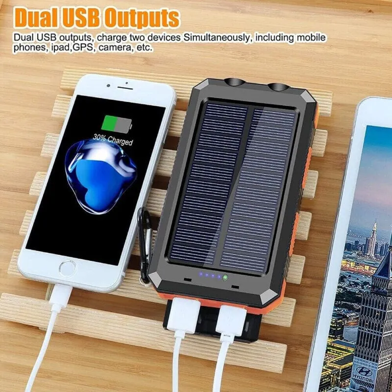 SMAXPro™ Portable Solar Power Bank: HIGH 20,000mAH, 2 USB Ports, Compass, Cell Phone Charger