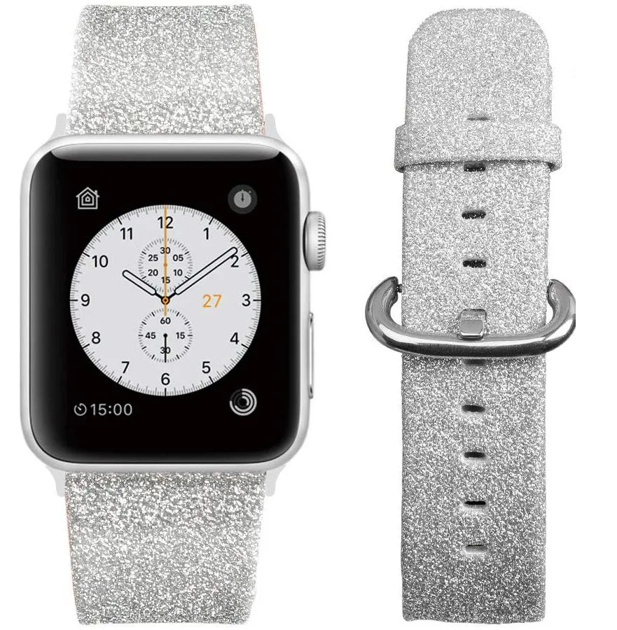 Solid Sparkly Glitter Leather Band For Apple Watch Multiple Colors Available