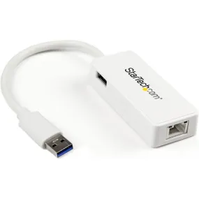 StarTech.com USB 3.0 to Gigabit Ethernet Adapter NIC w/ USB Port - White - USB - 1 Port(s) - 1 x Network (RJ-45) - Twisted Pair - 10/100/1000Base-T - Desktop