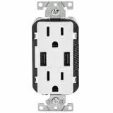 T5632-I Leviton 3.6A USB Type-A/Type-A Wall Outlet Charger with 15A Tamper-Resistant Receptacles