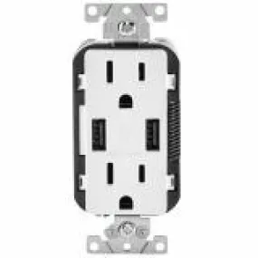 T5632-I Leviton 3.6A USB Type-A/Type-A Wall Outlet Charger with 15A Tamper-Resistant Receptacles