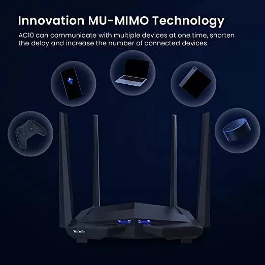 Tenda AC10 AC1200 Smart Dual-Band Gigabit WiFi Router, MU-MIMO, 4 LAN Port