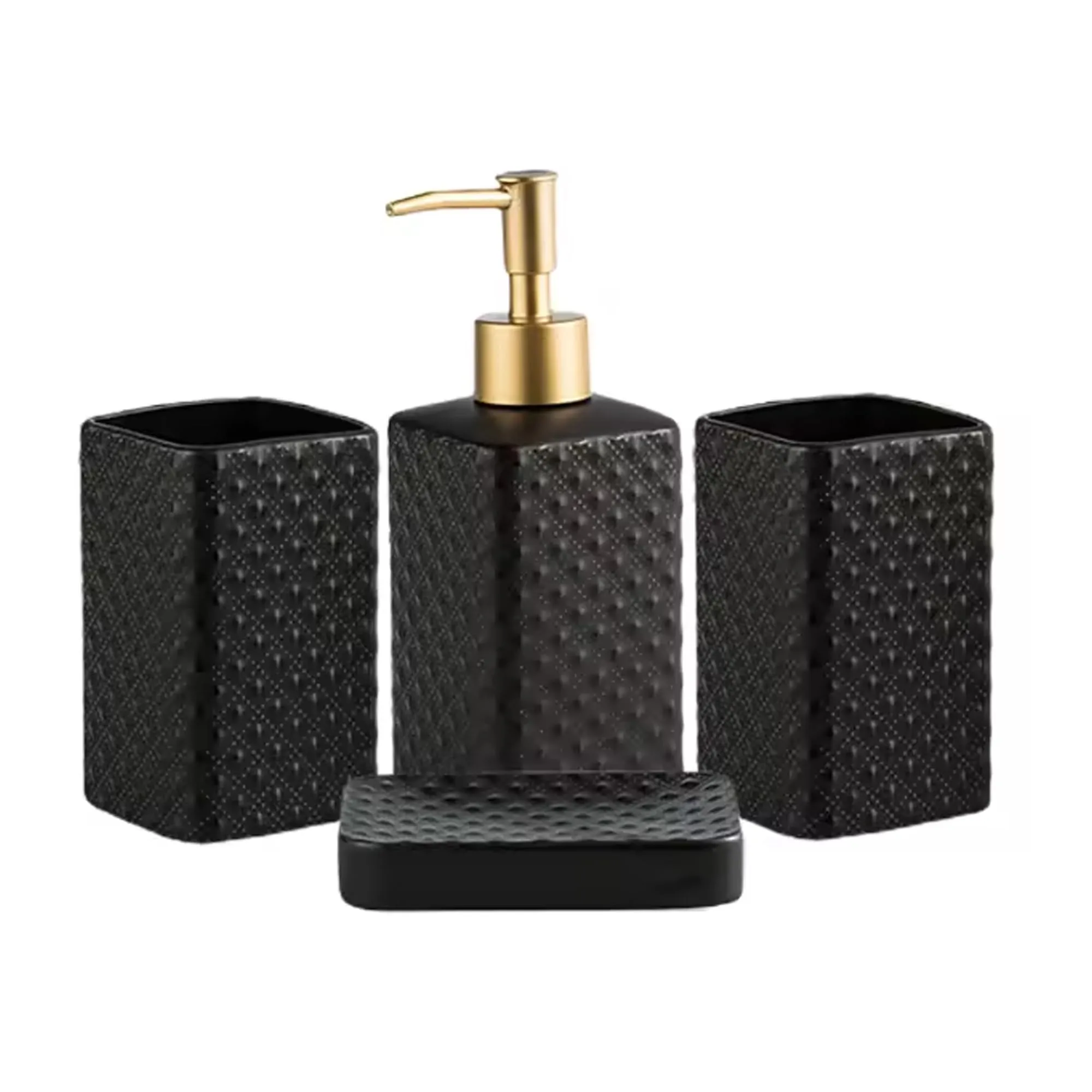 The Better Home 4pcs Ceramic Bathroom Set | Soap Dispenser for Bathroom(350ML), Toothbrush Holders & Soap Holder for Bathroom | Bathroom Accessories | Handwash Dispenser | Soap Case | Black