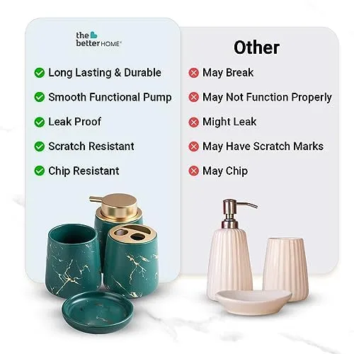 The Better Home 4pcs Ceramic Bathroomware Bathroom Liquid soap Dispenser Set Green Toothbrush Holder and Tumbler (Set of 2)