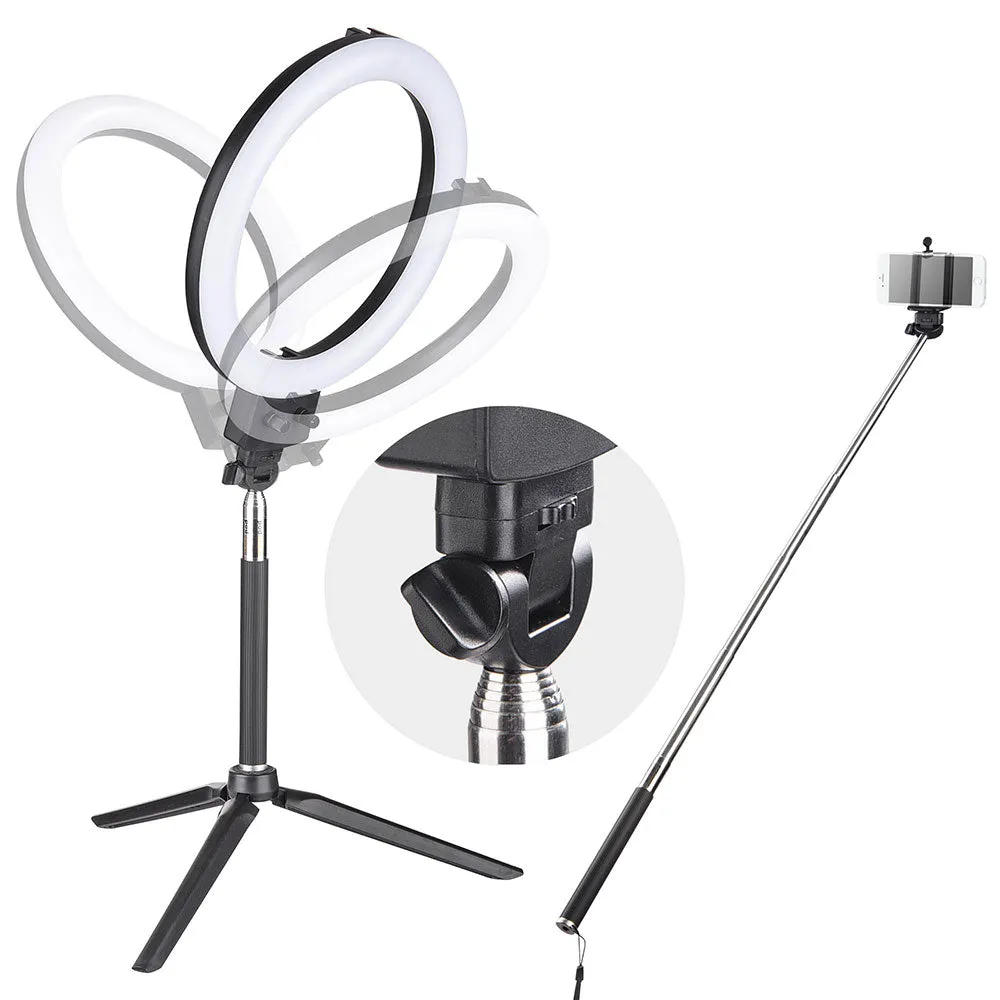 TheLAShop 8in Bi-Color Ring Light w/ Tripod & Phone Holder Selfie Stick Remote