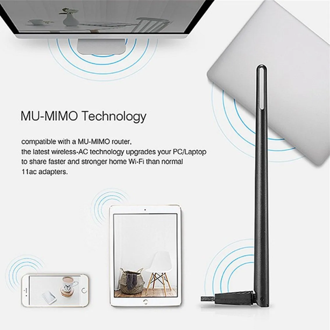 TOTOLINK A650UA High Power Dual Band 5GHz   2.4GHz MU-MIMO AC650 5dBi Wireless USB WiFi Adapter