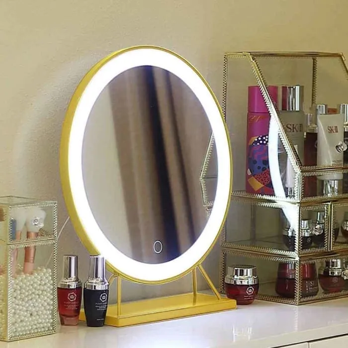 Touch Screen Table Desktop Led Light Vanity Mirror Makeup Mirror Round Mirror 40cm