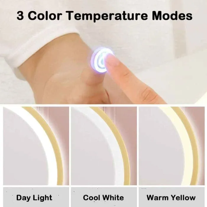 Touch Screen Table Desktop Led Light Vanity Mirror Makeup Mirror Round Mirror 40cm