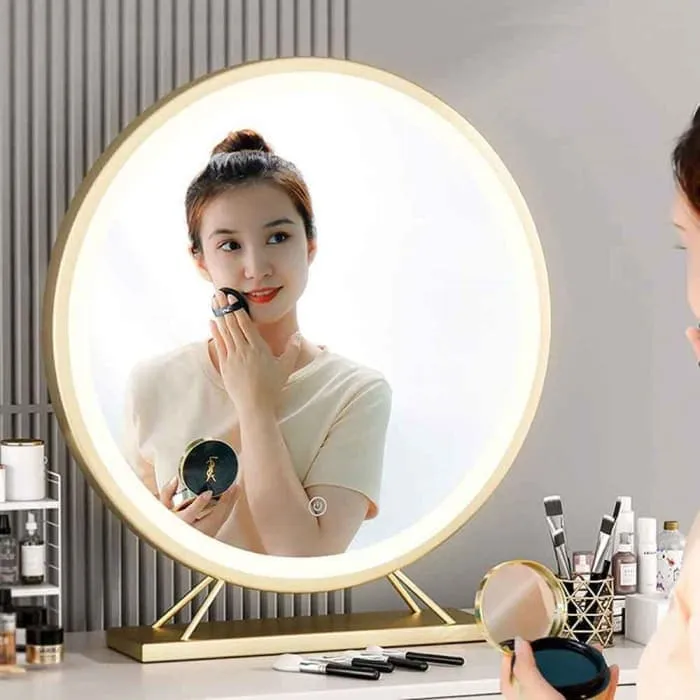 Touch Screen Table Desktop Led Light Vanity Mirror Makeup Mirror Round Mirror 40cm